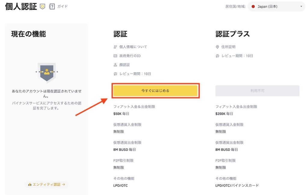 Binance 認証 はじめる